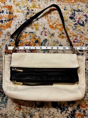 Vince Camuto Two-Tone Leather Shoulder Bag in Cream and Black